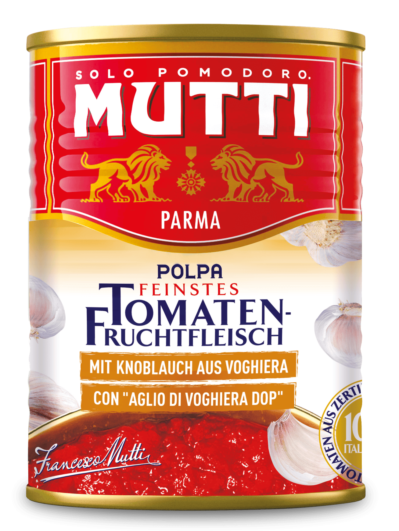 Tomatenfruchtfleisch mit knoblauch aus voghiera