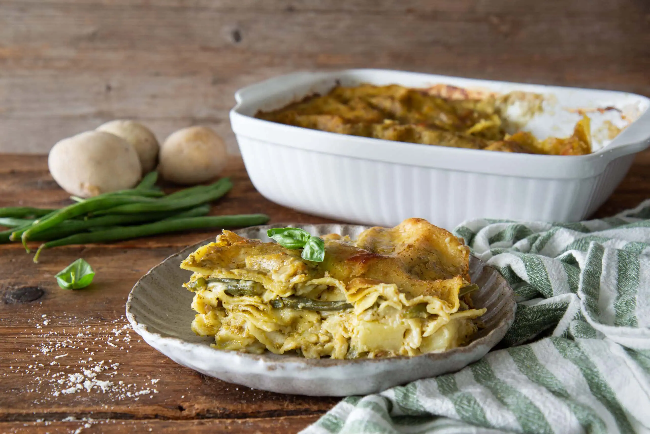 Lasagne mit Pesto Verde, Kartoffeln und grünen Bohnen