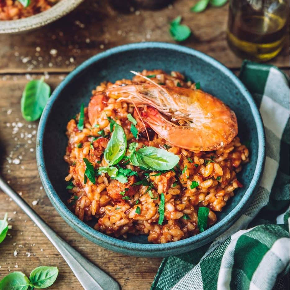 Risotto aux gambas et chorizo