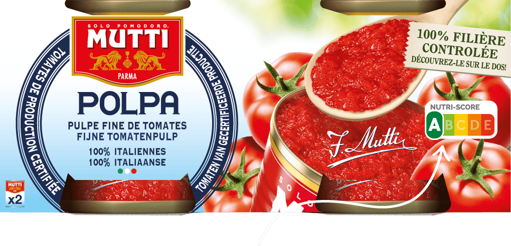 Mutti Nutri-Score sur packaging Polpa