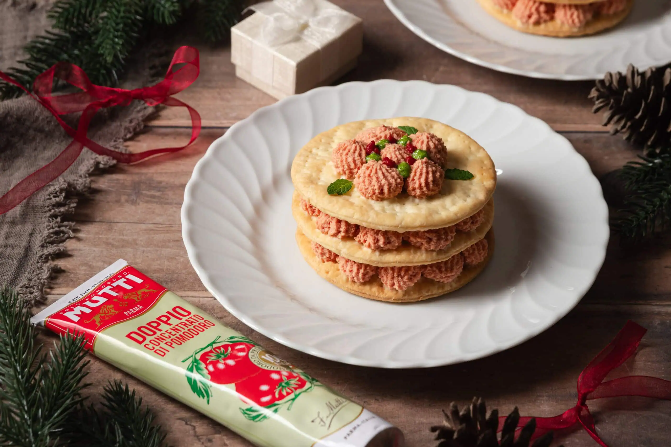 Millefeuille à la crème de ricotta à la tomate et pesto de roquette