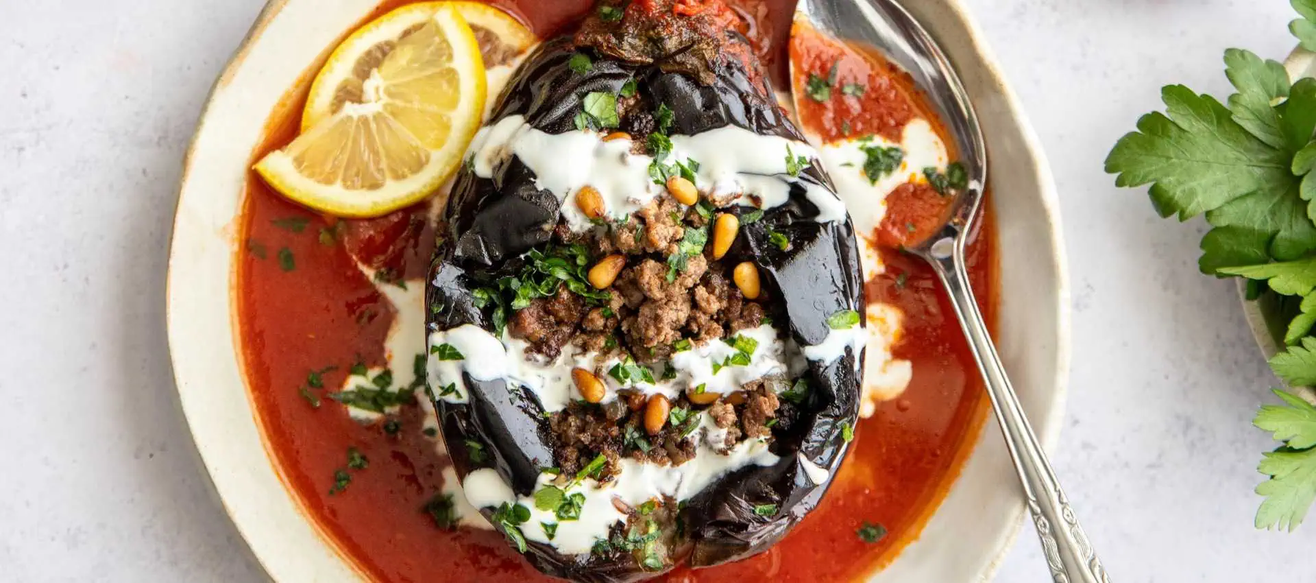 Middle eastern stuffed eggplant with tomato paste