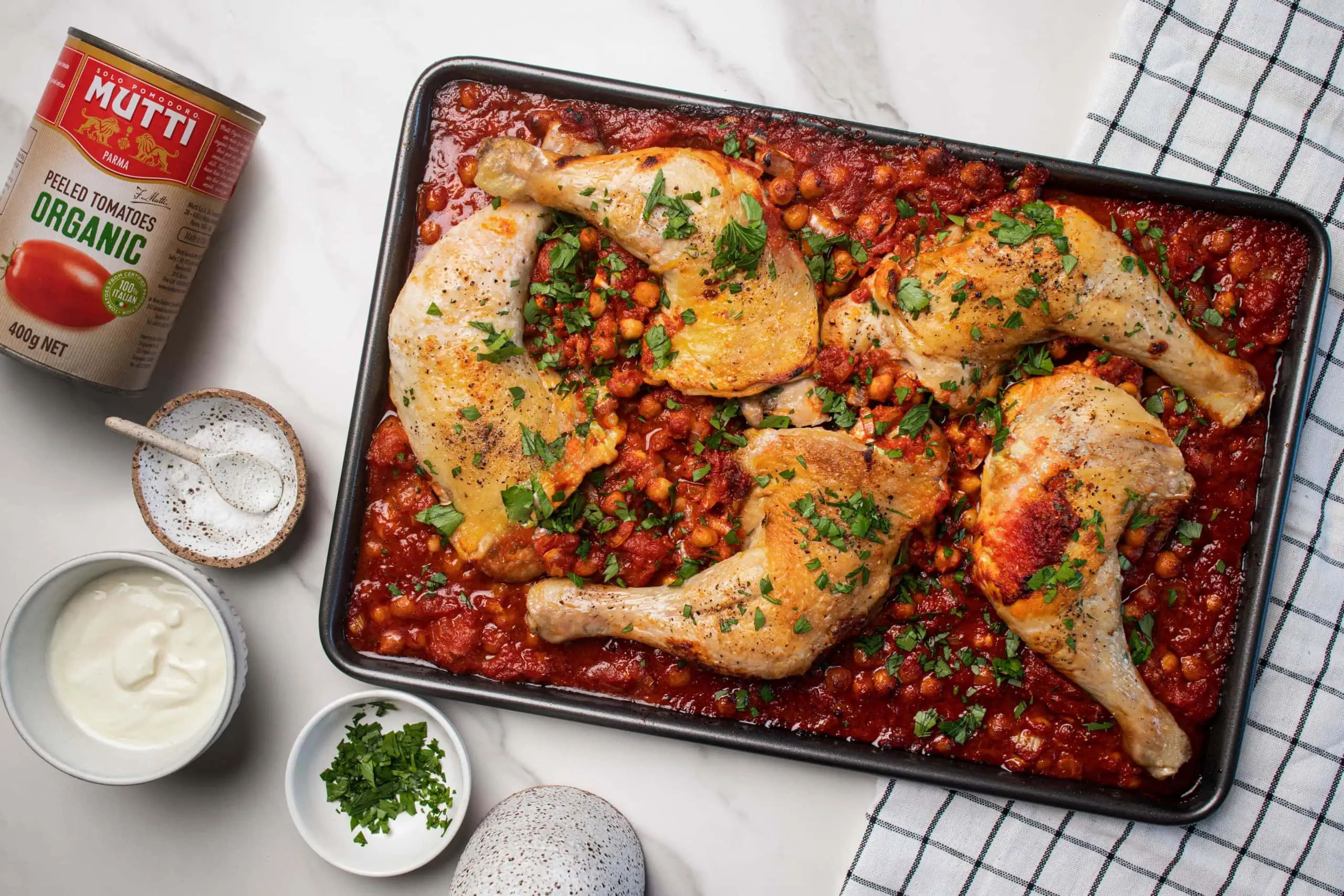 One Pan Chicken and Chickpeas with Tomatoes