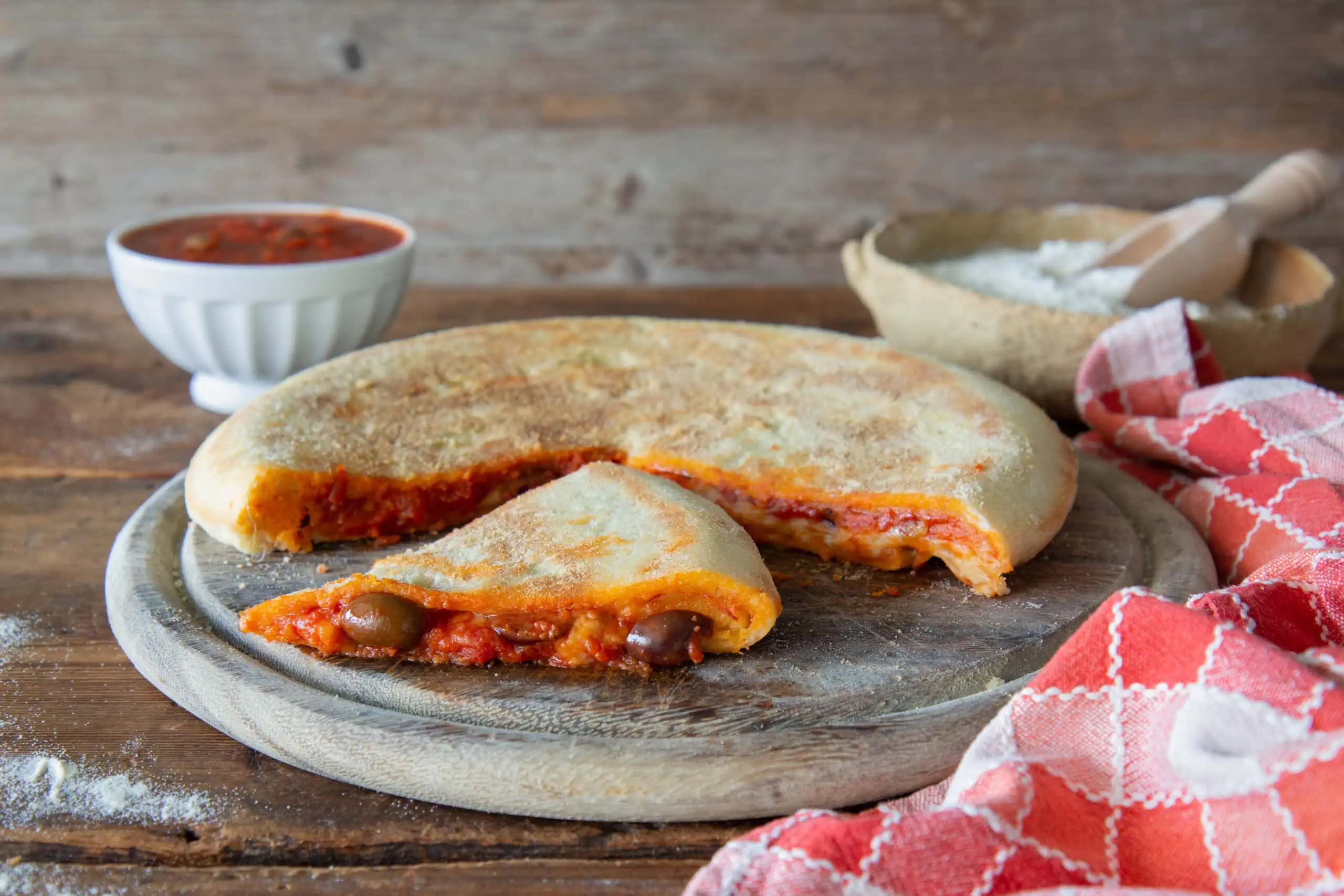 Stuffed Focaccia with Tomato Sauce