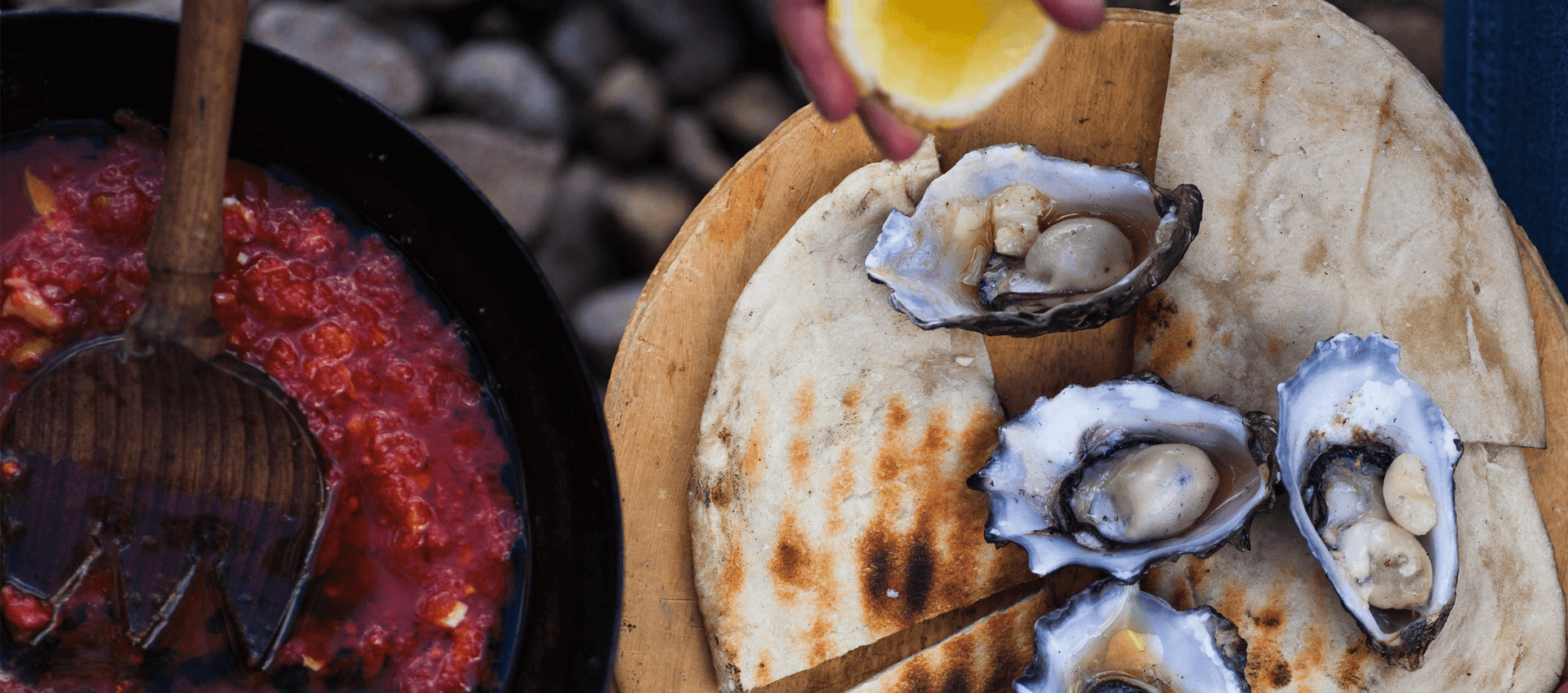 Oysters and Mutti Polpa on Chapa Bread