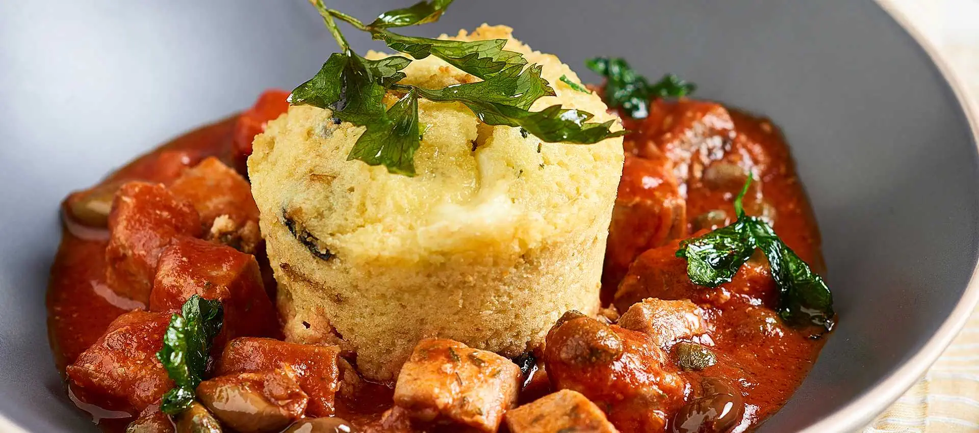 Timballo di couscous con olive, mozzarella e tonno