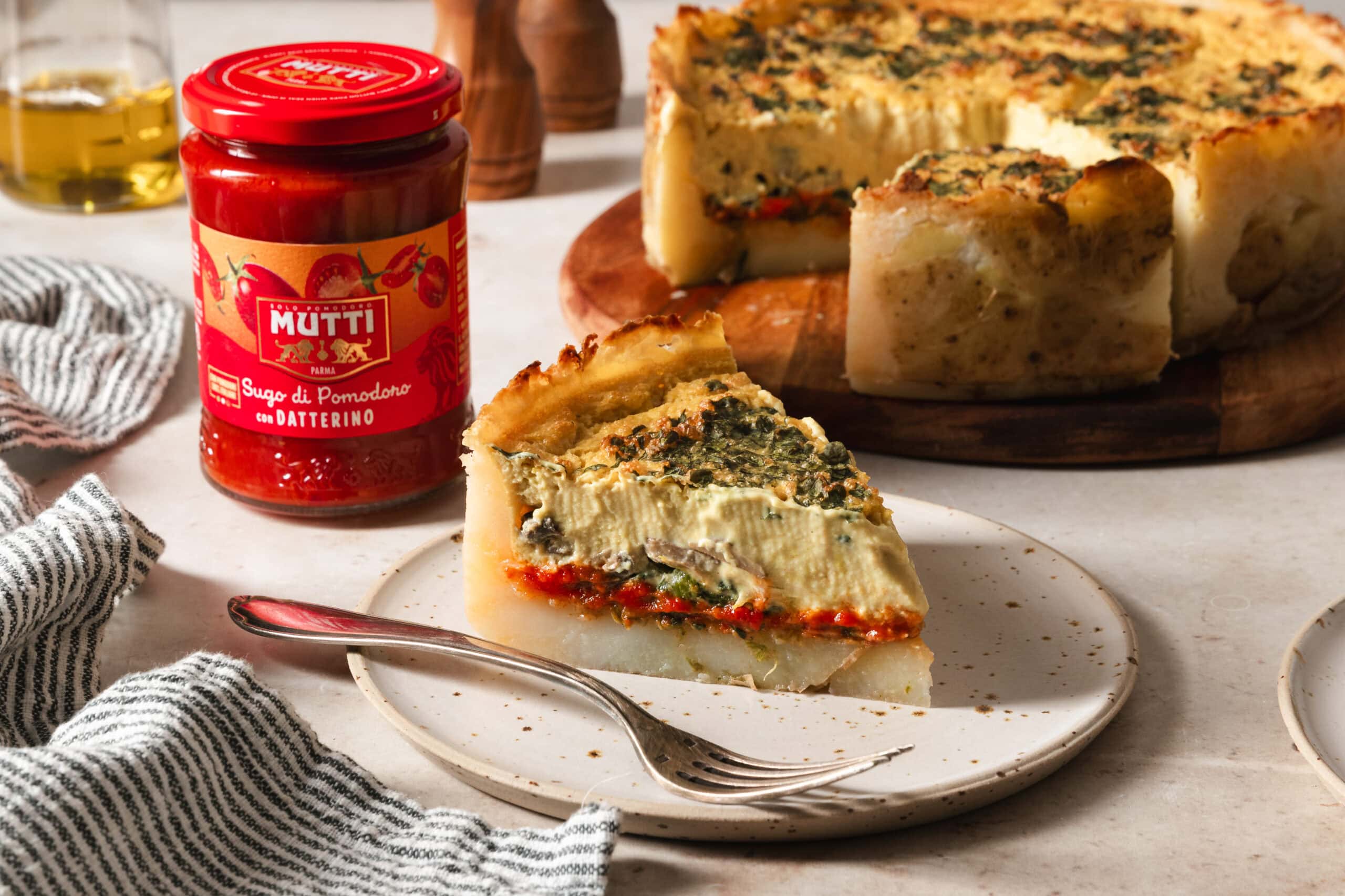 Quiche di patate con funghi e spinaci