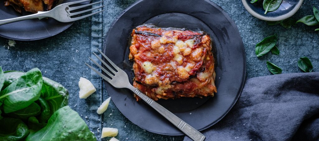 Eggplant parmigiana with tomato puree