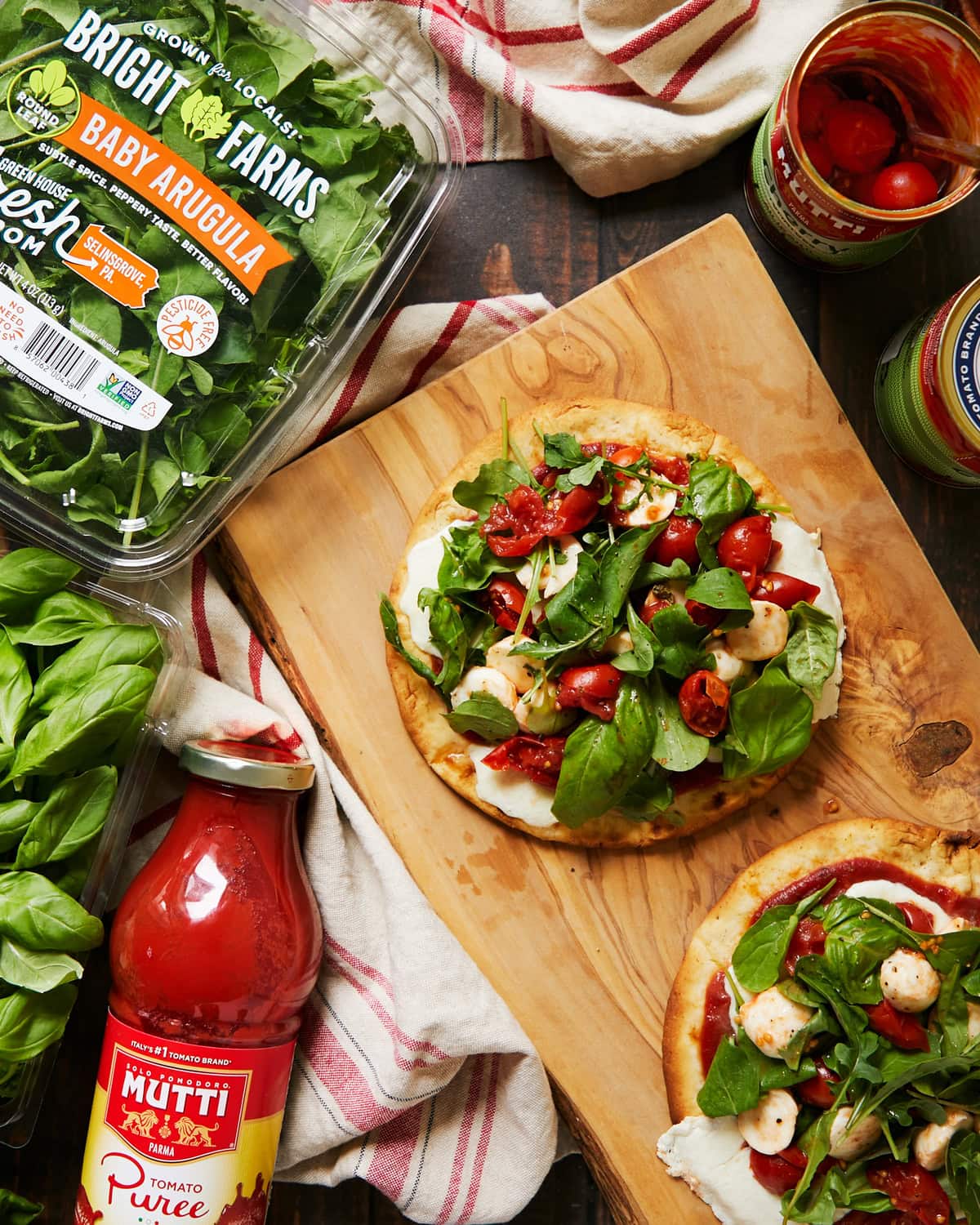 Caprese Arugula Flatbread with Cherry Tomatoes