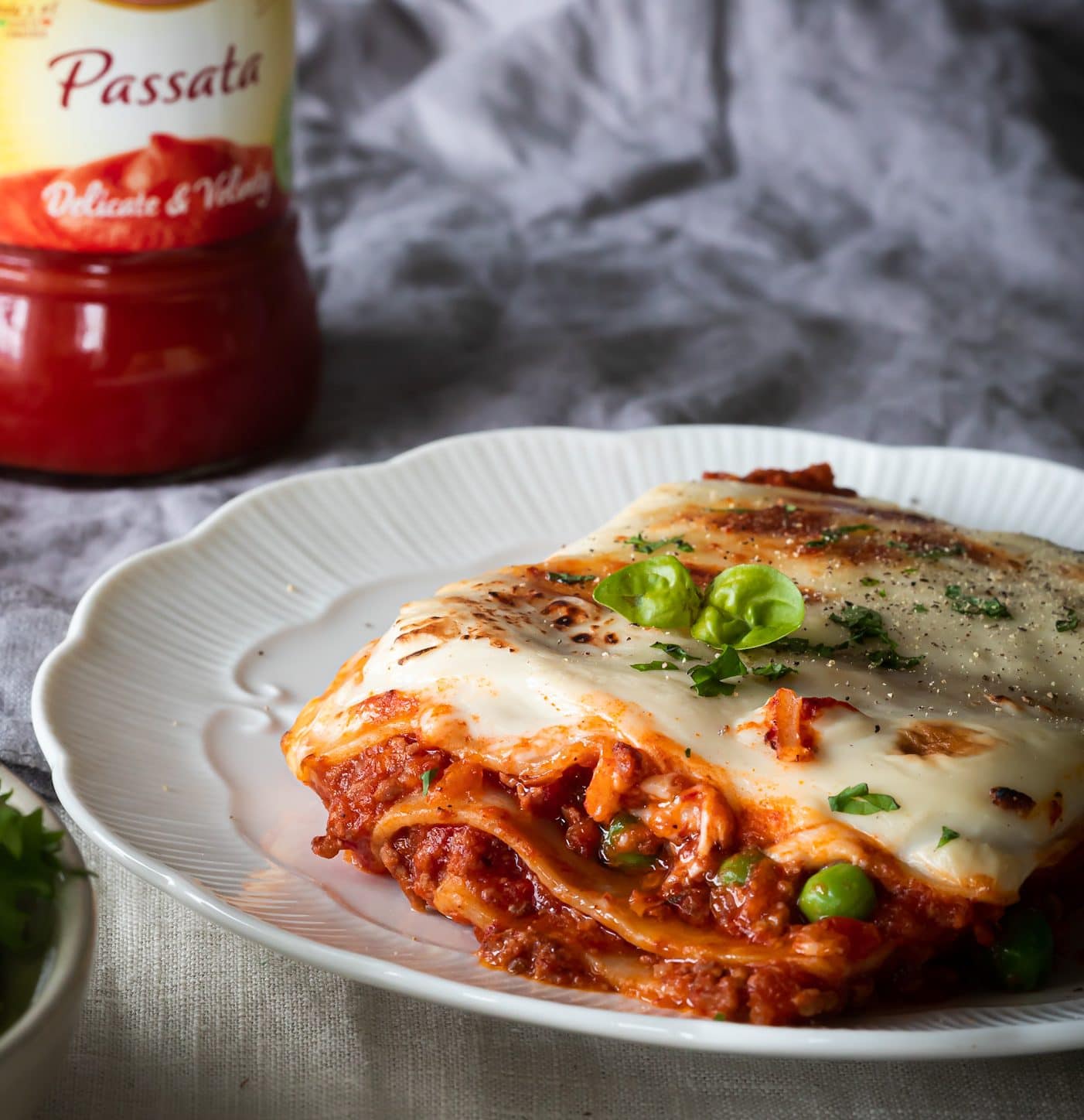 Homemade lasagne made with sieved tomatoes