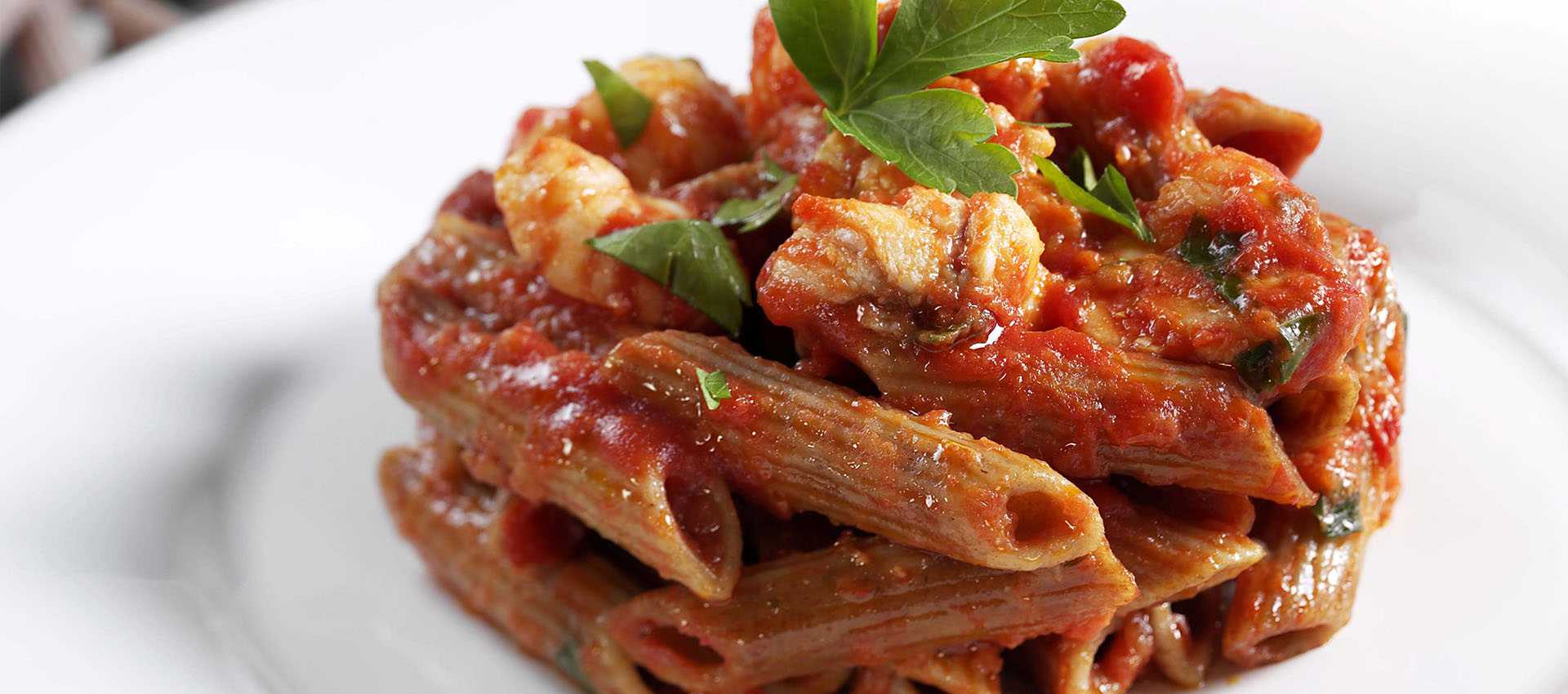 Farro pennette pasta with monkfish