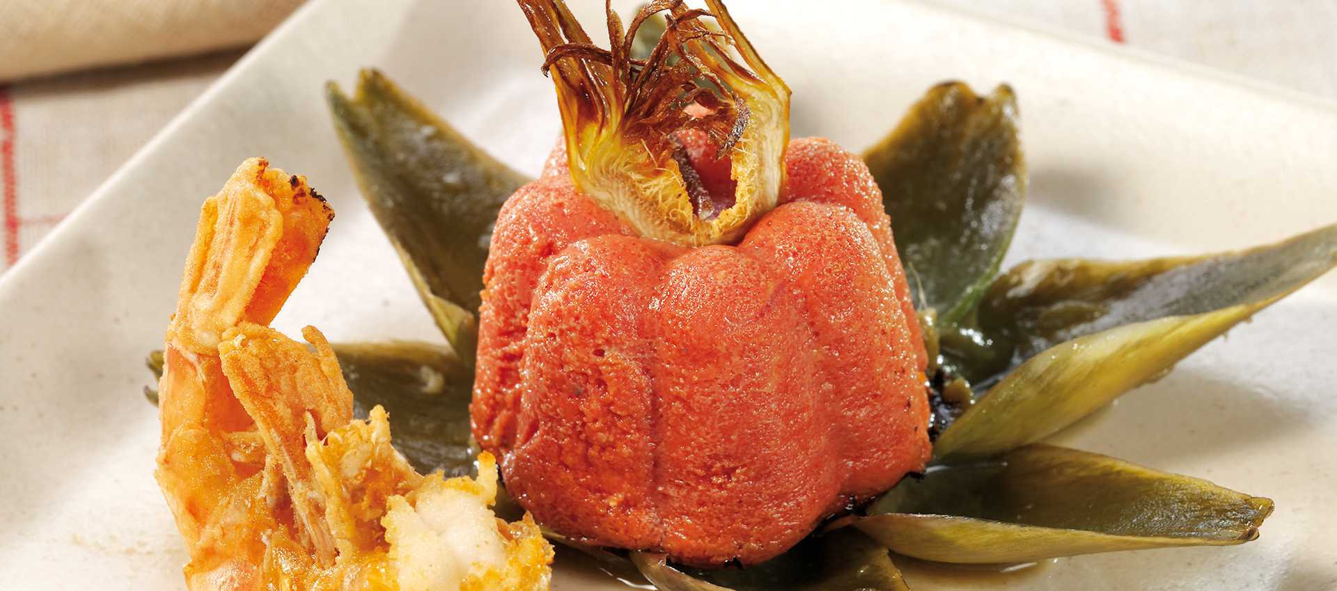 Tomato, artichoke and shrimp flan