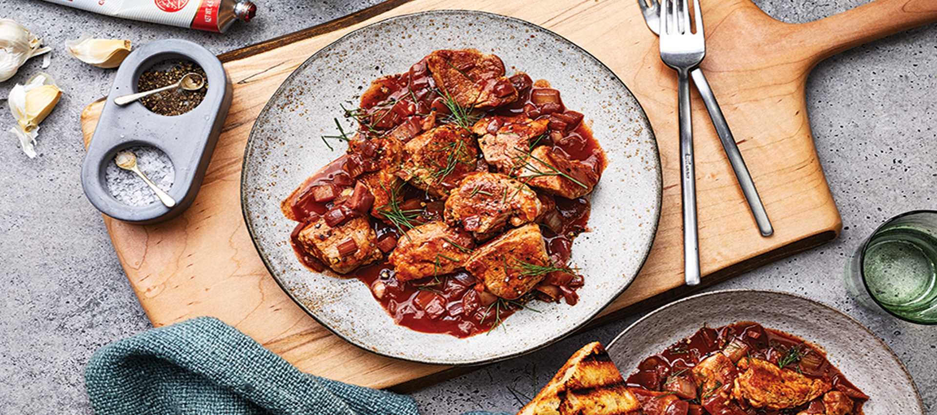 Pork tenderloin with tomato puree