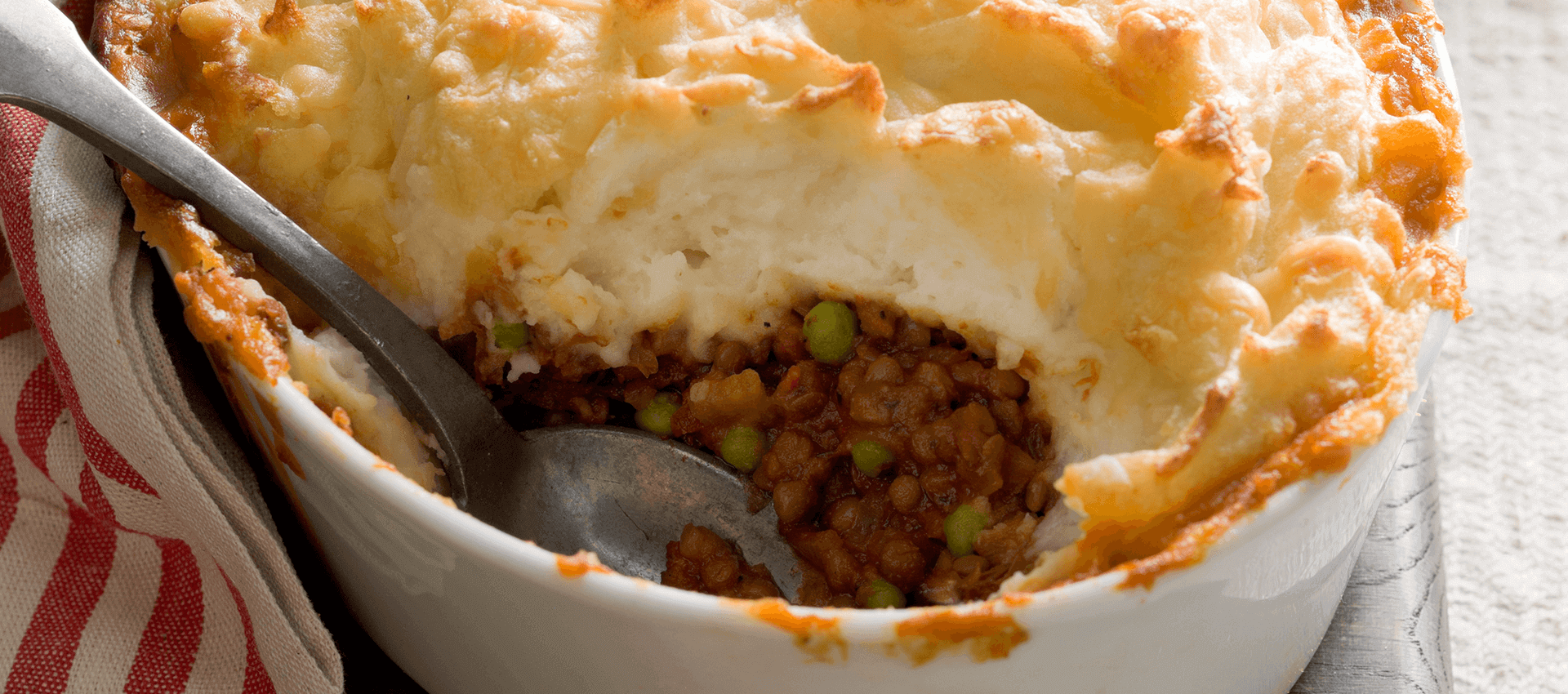 Lentil cottage pie made with tomato puree