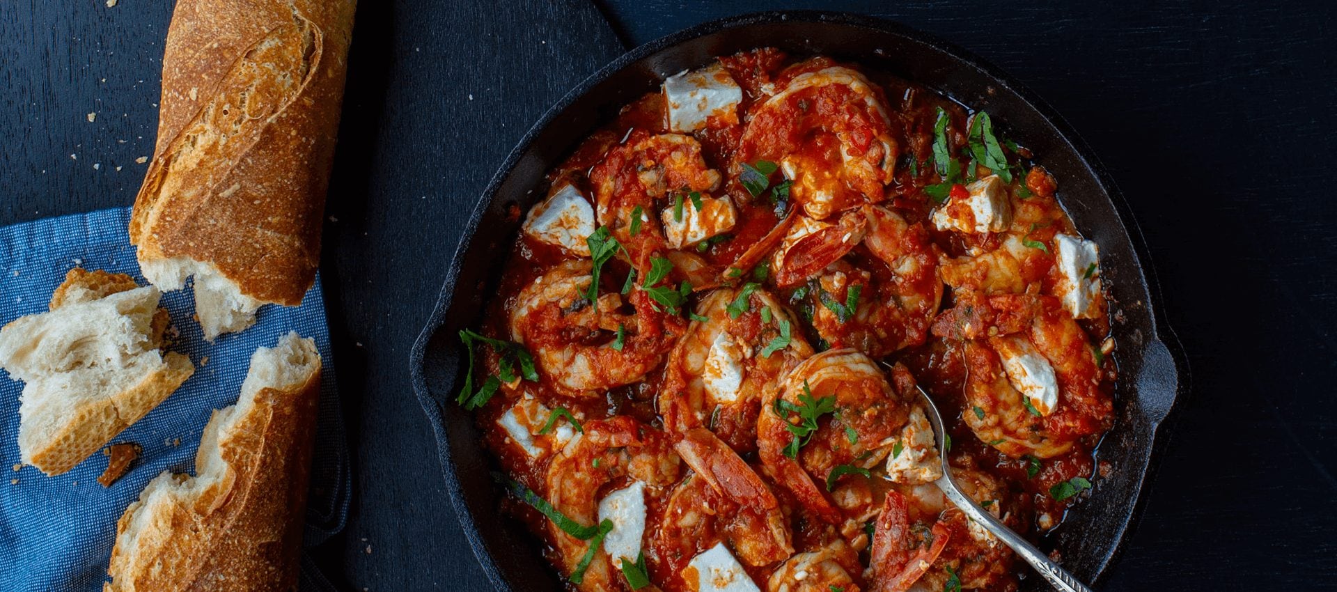 Prawn saganaki made with chopped tomatoes