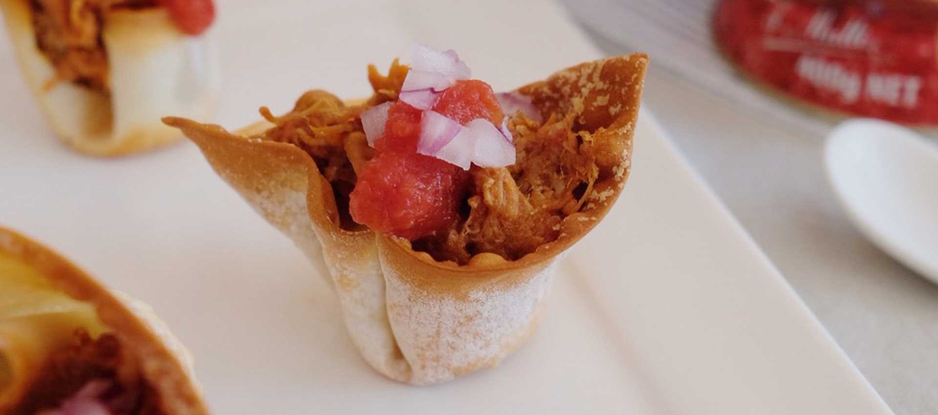 Pulled Pork Tortilla Tartlets with Crushed Tomatoes