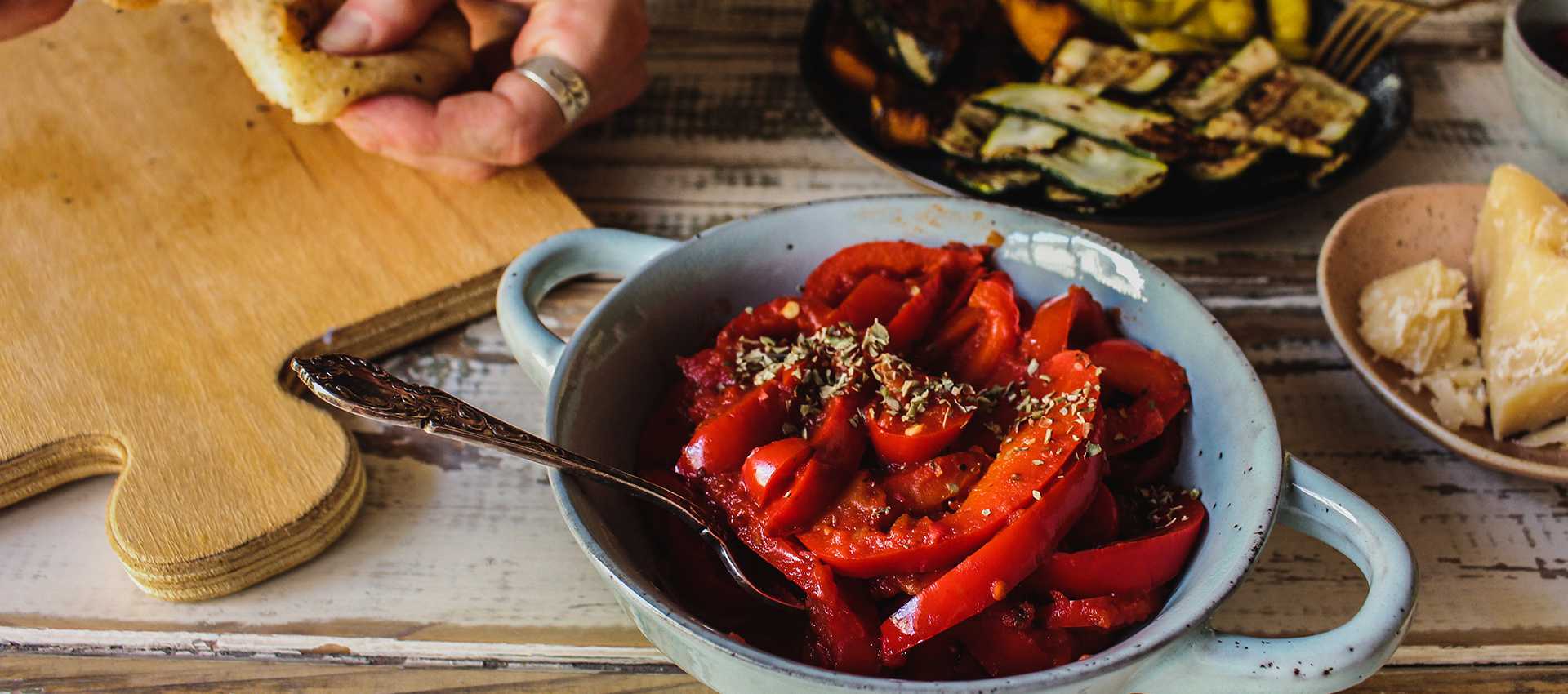 Peperonata made with Crushed Tomatoes