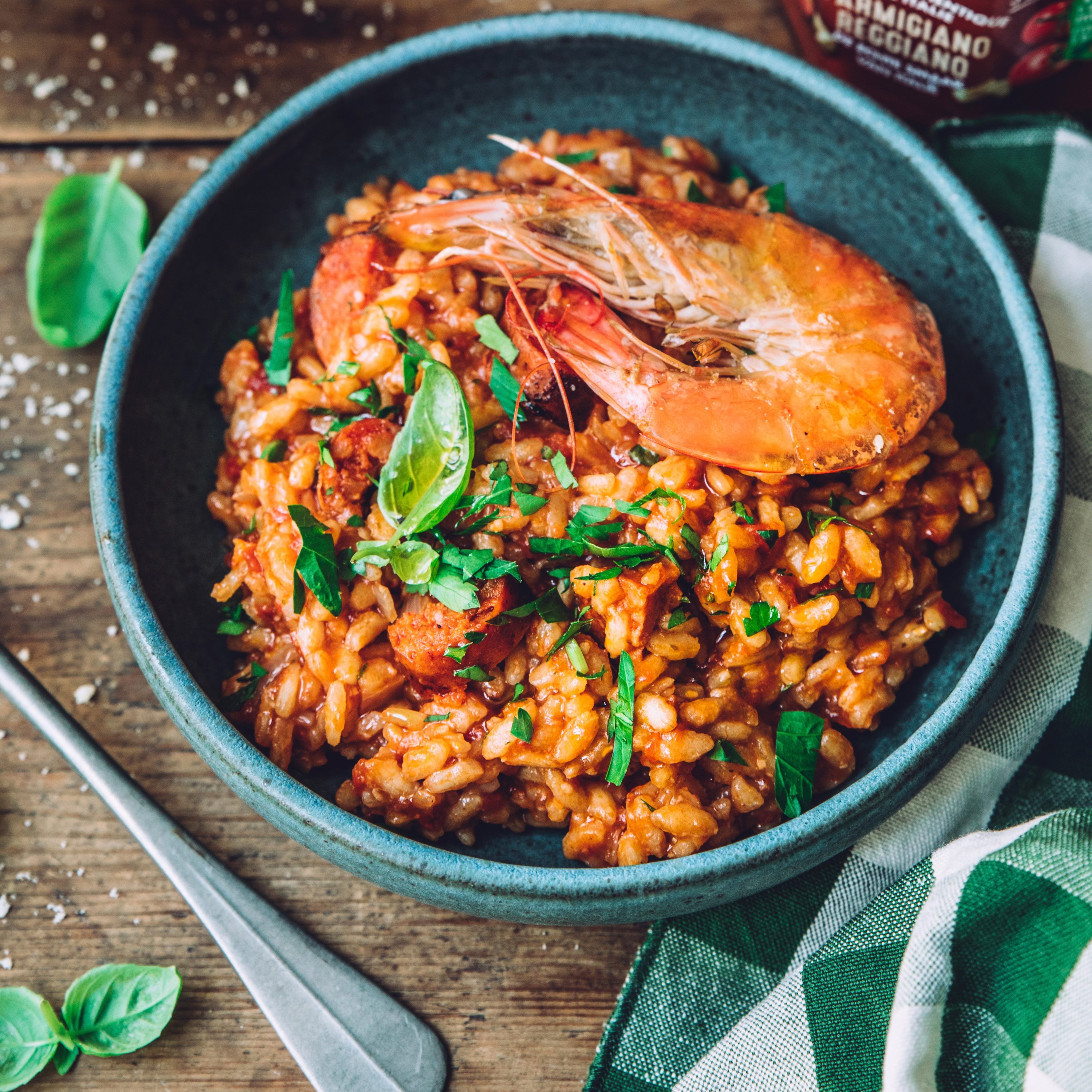 chorizorisotto jattikatkarapujen kera