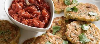 Chickpea fritters with tomato relish