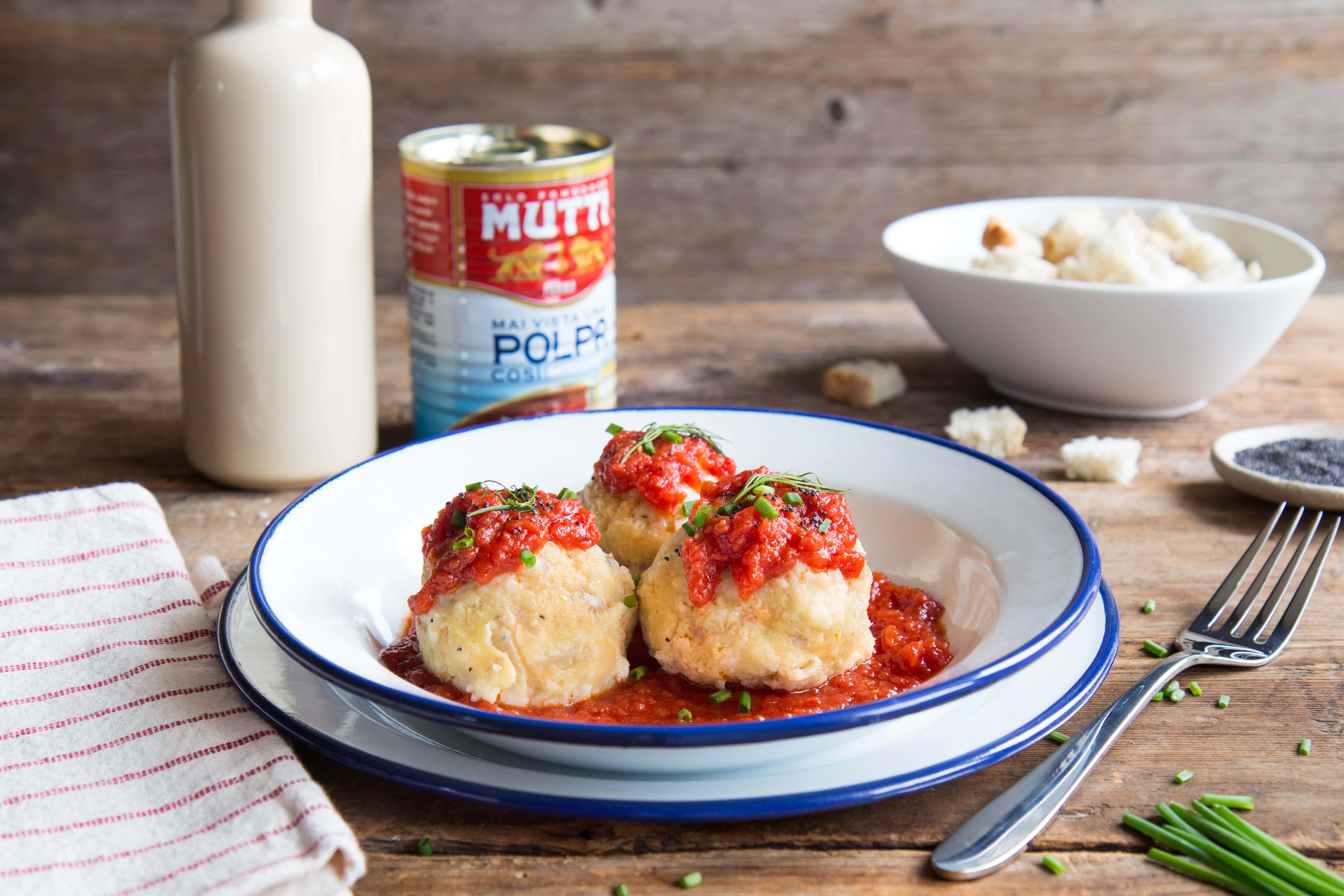 Canederli Bread Dumplings with Tomato Sauce