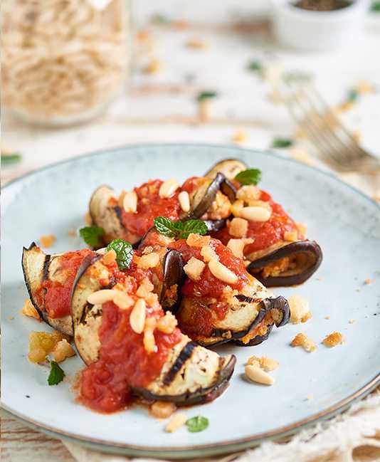 Grilled eggplant with herbs and tomatoes